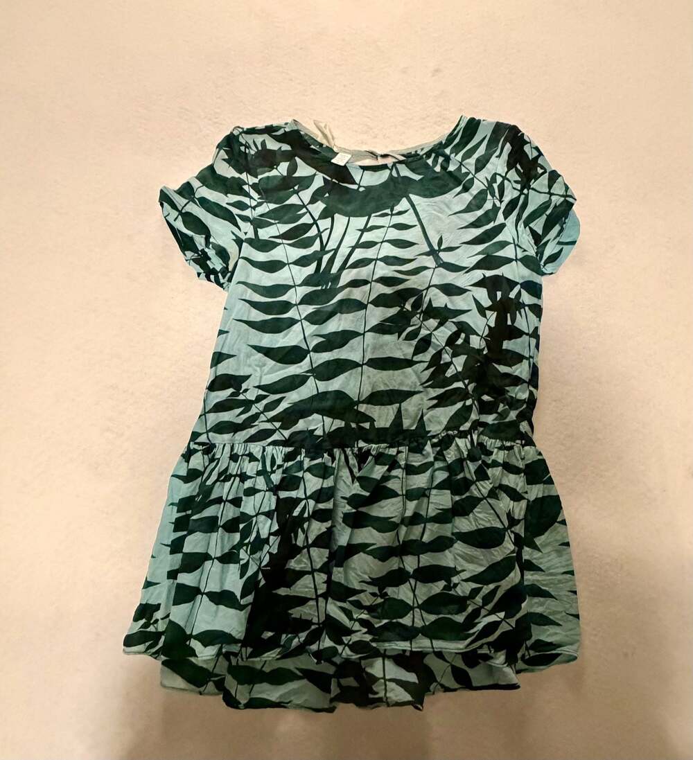 Rachel Rose Anthropologie 100% Silk Shadowscape Leaf Print Peplum Top